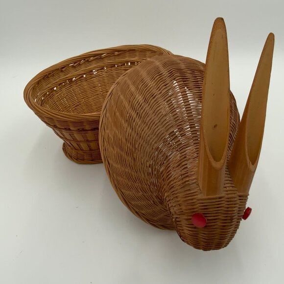 Vintage Wicker Bunny Rabbit Basket Red Eyes Bamboo Ears Easter Basket - Picture 8 of 11
